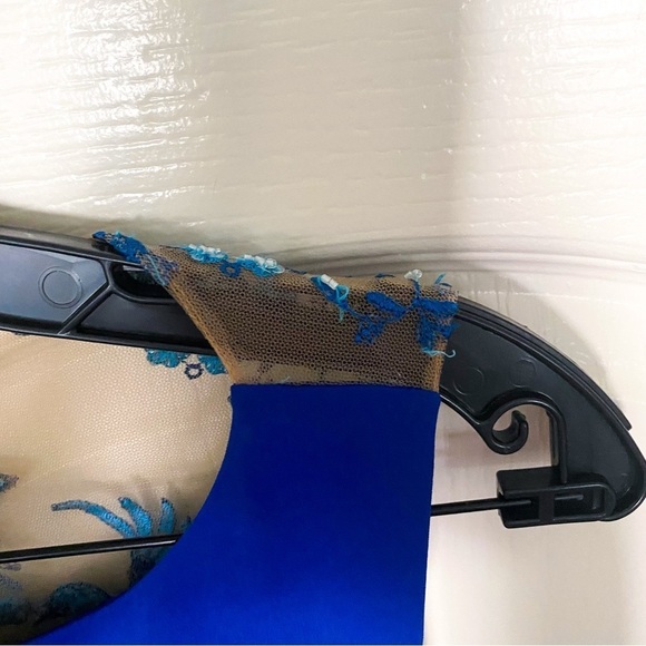 Marchesa Notte Dress Floral Bird Embroidered Mesh Mermaid Maxi Blue 4 NWT - Picture 4 of 9